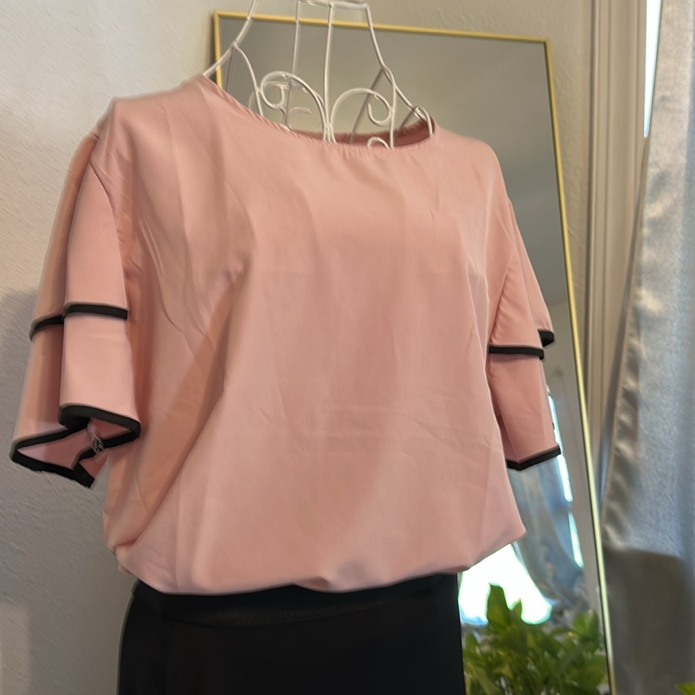 Pink Boxy Ruffled Short Sleeve Blouse